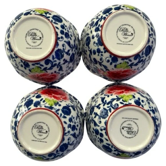 💐The Pioneer Woman Heritage Rose Cobalt Blue Soup Bowls Set of 4 - Picture 11 of 12